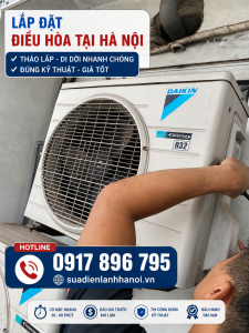 Hình ảnh thợ đang lắp đặt điều hòa tại nhà Hà Nội