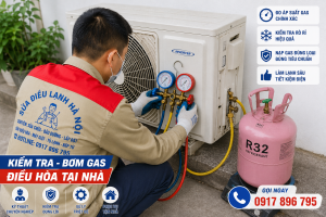 Hình ảnh thực tế kỹ thuật đo gas, kiểm tra rò rỉ và nạp gas điều hòa không mát tại nhà Hà Nộ
